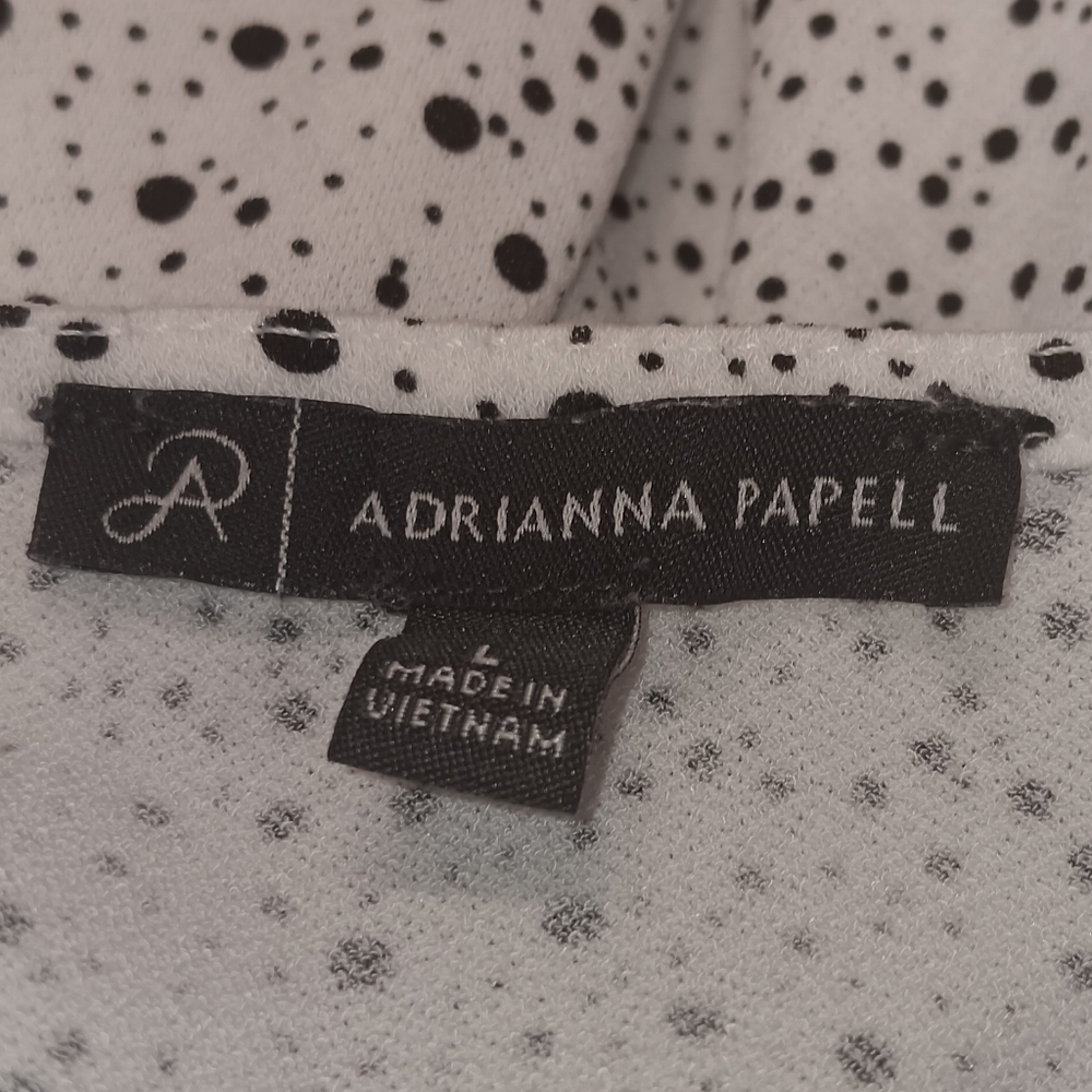 Adrianna Papell Blouse XL Woman’s Size L White Black Polka Dot Short Sleeve - Picture 4 of 6